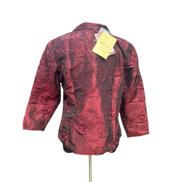 Susan Graver Jacket Women's XL Maroon Satin Button Embroidered Sequins NWT - Picture 3 of 7